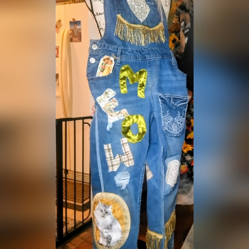 Redneck Princess Kitty Cat Patchwork Overalls,S/M - image 1